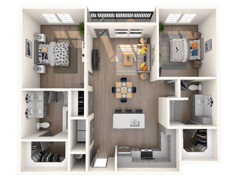 Floor plan for 2 beds, 2 baths, 1097 sqft